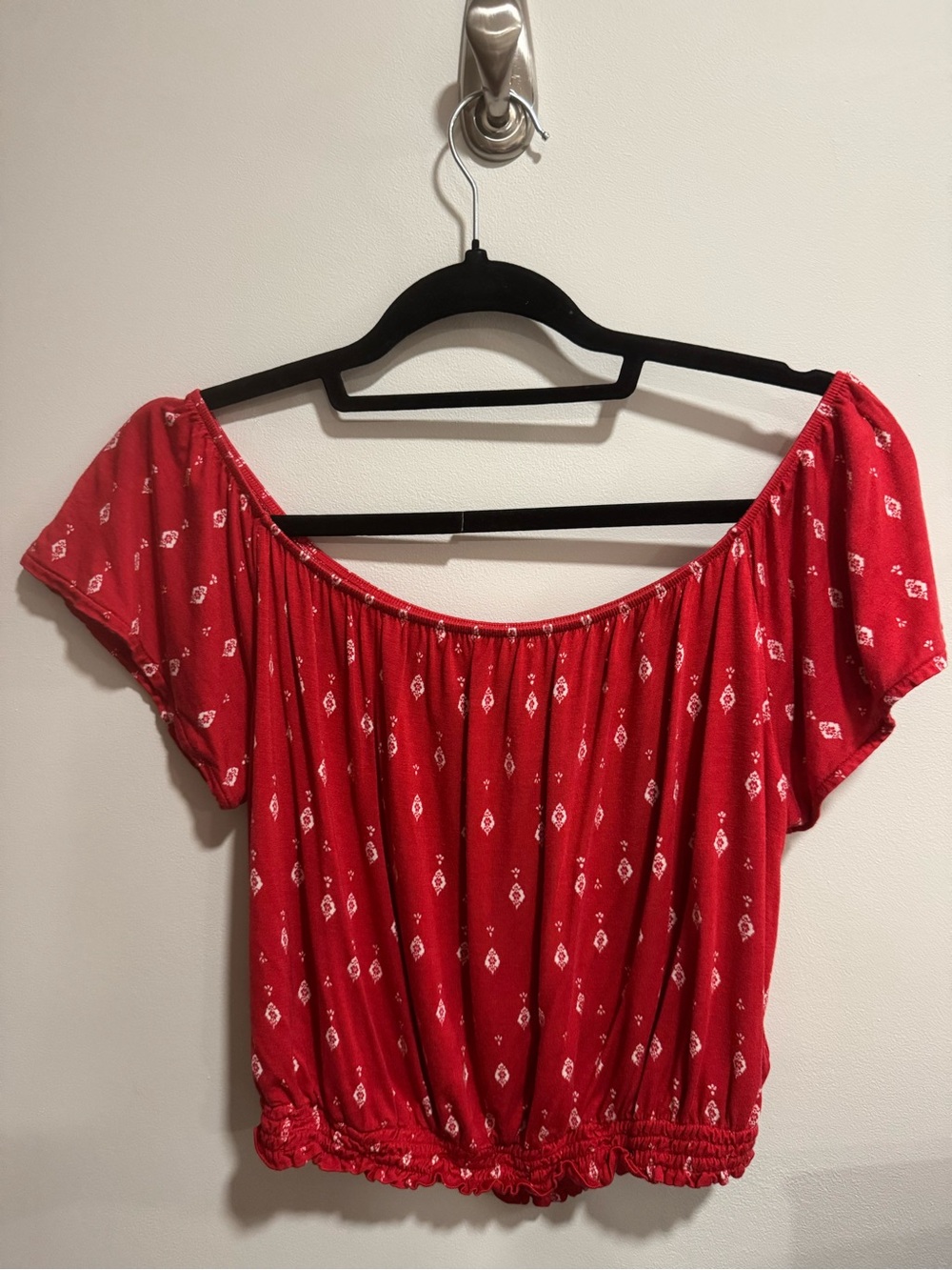 H&M x Coachella Red Off-Shoulder Diamond-Print Crop Top